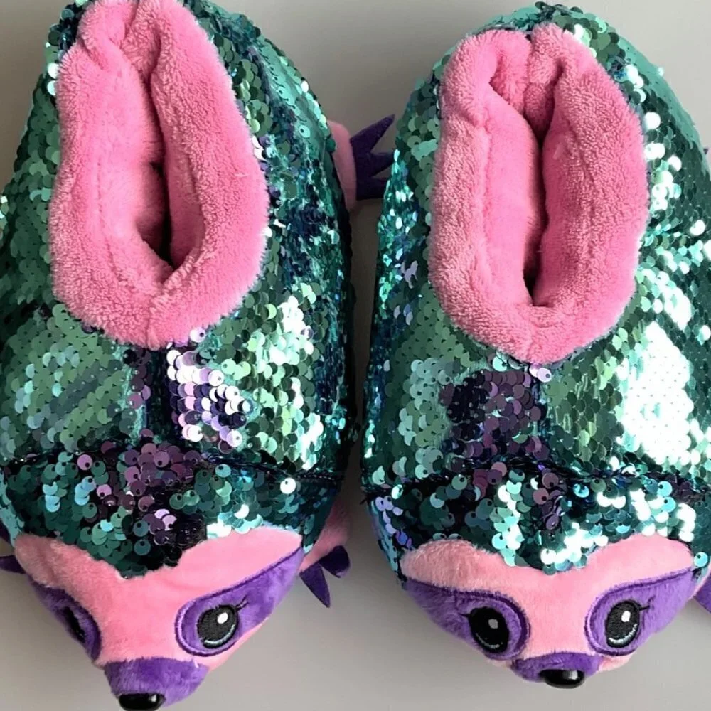 BUILD A BEAR RACCOON FLIP SEQUIN SLIPPERS MEDIUM 13-1